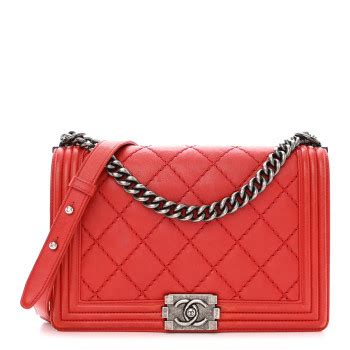 chanel bag diamond stitch|CHANEL Calfskin Double Stitch New Medium Boy Flap Red .